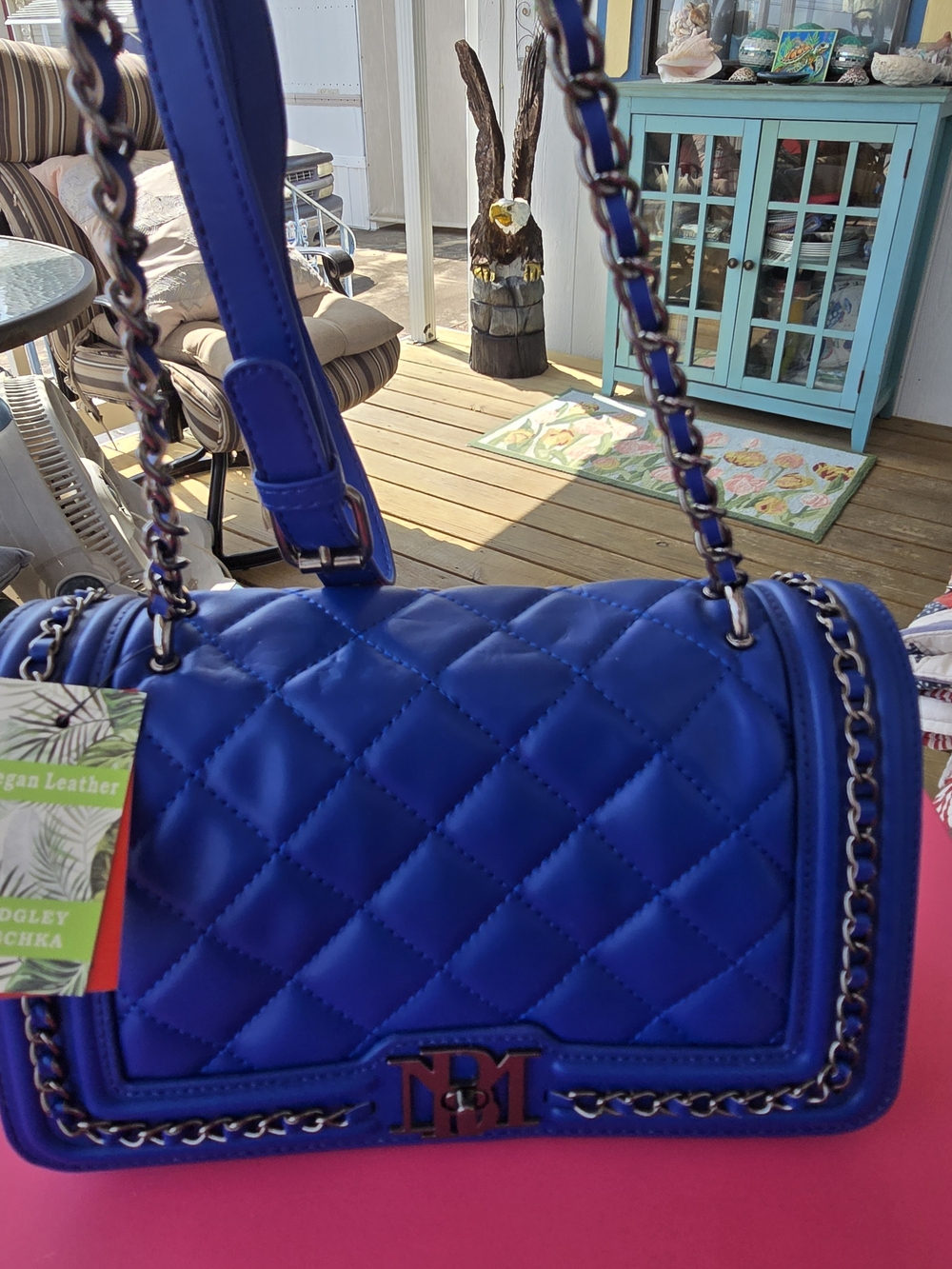NWT Bagley Mischka Royal Blue Quilted Chain Shoulder Bag